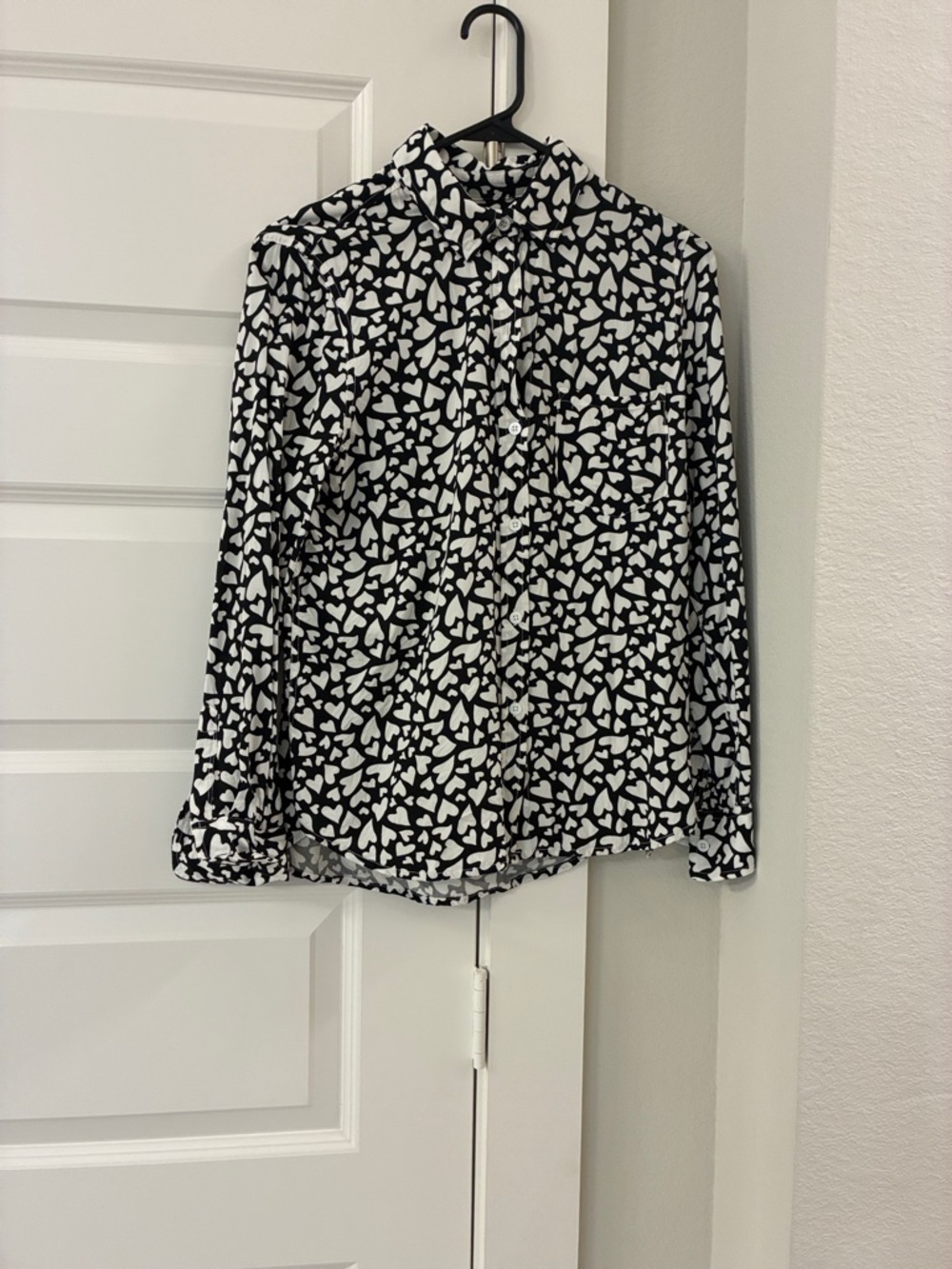 Rails Black and White Heart Print Button-Up Blouse